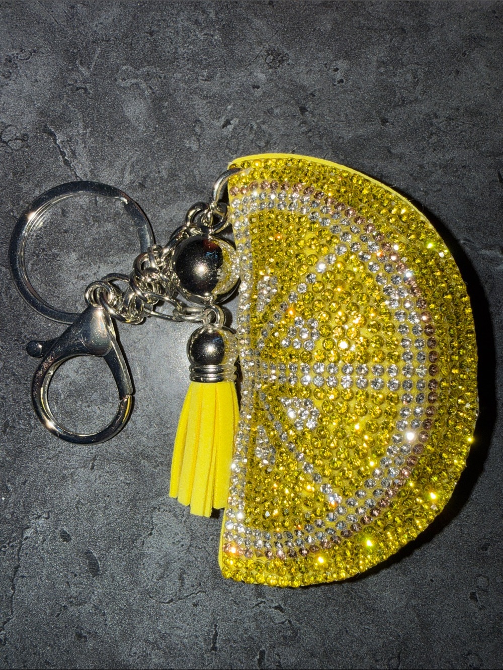 Yellow Crystal Lemon Slice Key & Card Holder with Tassel